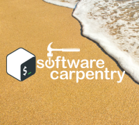 Software Carpentry Logo of hammer with beach in background
