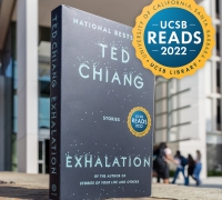 A copy of Exhalation sits outside the UCSB Library.