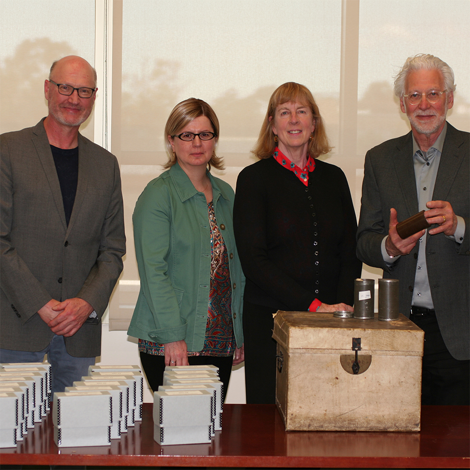 David Seubert, Lidia Uziel, Kristin Antelman and John Levin with the collection